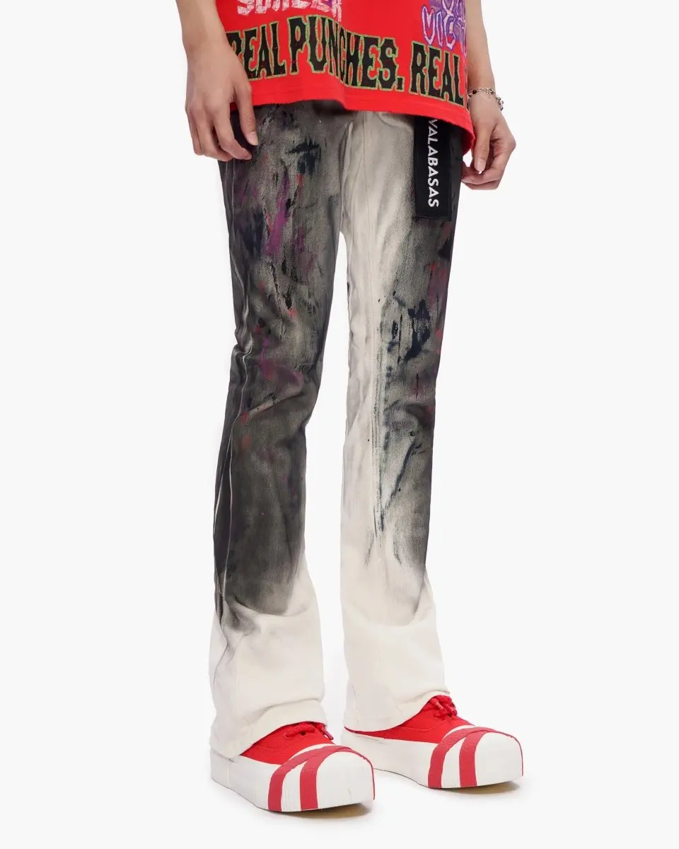 Men's Restore Stacked Dirty White Jeans, Menswear Streetwear Style, Oversized Fit Compatible with Graphic Tees & Sneakers