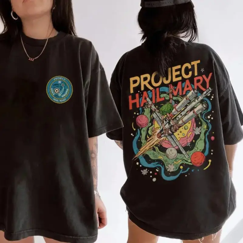 Women's Baggy Casual Pure Cotton Short-Sleeve Round Neck Printed T-Shirt - Fist My Bump Rocky Amaze Design, Andy Weir Project Hail Mary Merch, Sci-Fi Book Lover Gift, Everyday Streetwear Clothes, Double-Sided Fabric Space Top, Tshirt, Oversize, Digital Pr
