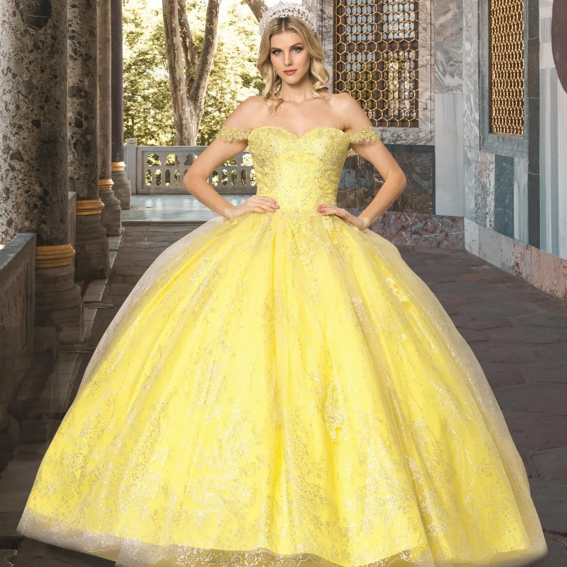 (LIVE 34) Quinceanera Ball Gown Dress Glitter Tulle Mexican Sweet 15 Formal Party Dress for Special Occasions