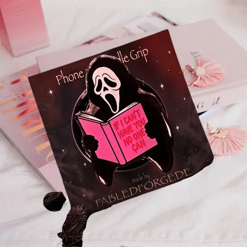 Spooky Ghost Mask Acrylic Kindle Grip | Aesthetic Dark Romance Bookish Griptok Clear E-Reader Stand Holder for Kindle