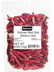 Natruen Whole Dry Szechuan Chinese Red Chili Pods 4 Oz (Medium Hot), Spicy Sichuan Dried Red Hot Chilies for Chili Oil, Paste, and Sauce
