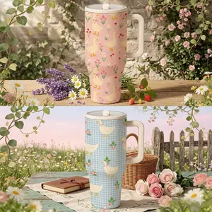 1 Pc 40oz Insulated, Stainless Mug Handle & Lid, Double Wall Vacuum Cup, Travel Tumbler, Leak Proof Capacity Thermal Mug, Keeps Hot 12 Hours & Cold 24 Hours, Floral Pattern, Gift For Women Men, Car Drinkware, Insulated Tumbler