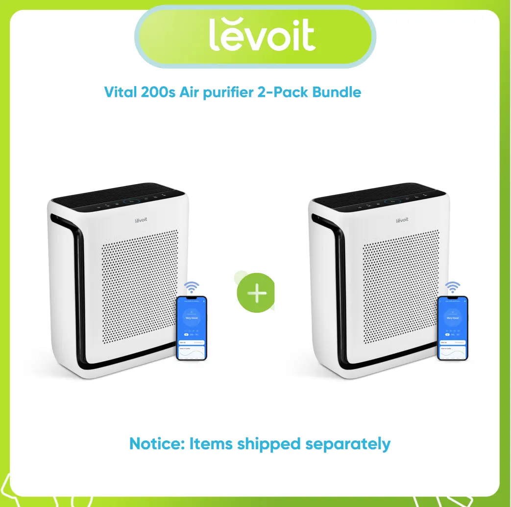 Levoit Vital 200s Air Purifier 2-Pack Bundle, Smart WiFi for Large Homes Up to 1900 Ft², Washable Filter, Anti-Allergy, Pet Hair & Smoke Removal, Pet Odor Control