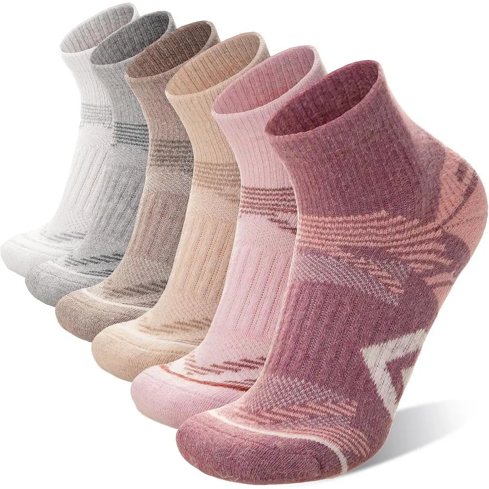 Unisex Merino Wool Hiking Socks for Male & Female Adults, 6 Pairs Quarter-Ankle Socks with Compression Arch Support, Thick Thermal Cushion for Hiking & Running, Christmas Gift, Corporate, Large, Quarter Ankles, Wool Blend, Running/Hiking, Snug Fit
