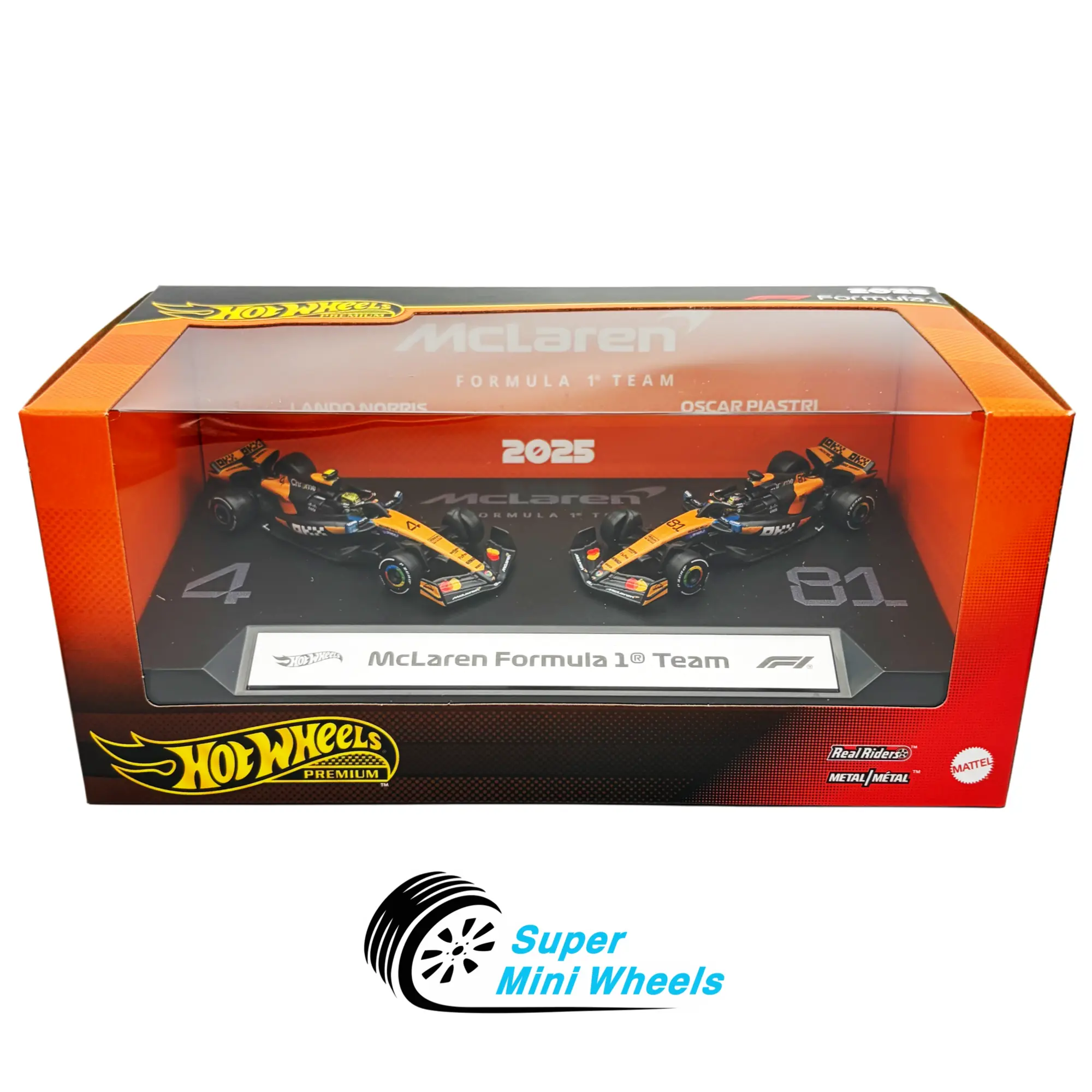 Hot Wheels 1:64 F1 2-Pack 2025 McLaren Oscar Piastri #81 & Lando Norris #4