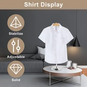 2pcs Adjustable Metal Shirt Display Racks with Round Base & Shoulder Hooks - Freestanding Retail Store Clothing Hangers for Shirts, T-Shirts & Blouses - Multifunctional Garment Display Equipment - Shirt Hangers & Store Shelf Organizer for Retail Spac