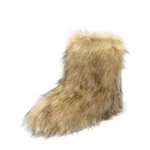 DREAM PAIRS Women's Faux Fur Boot Furry Snow Boot Mid Calf Boots Warm Flat Outsole Fur Lined Fashion Winter Boots FuzzyChic Fantasia