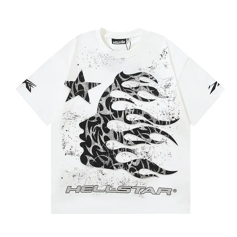 Hellstar Star Flame Face Graphic Tee --mineral wash shirt, heavyweight cotton t shirt, sun bleached tee, flame face graphic shirt, vintage washed streetwear, oversized boxy t shirt