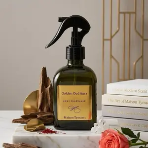 Golden Oud Aura Luxury Hotel Olive & Fruits Glass Household Fragrance Room Spray - Light, Smooth Scent with Black Fig, Cedar, Amber Mist, Pump-Included Freshener with Bowl & Box