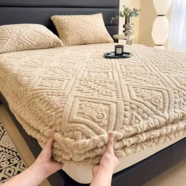 European Embossed Thick Bed Sheet/Blanket- Four Season Universal Thick Warm Mattress Protective Cover, Soft Machine Washed Bedding, Deep Pocket Design, Suitable For Multiple Specifications Twin, Queen, King, Full.(NO Pillowcase)