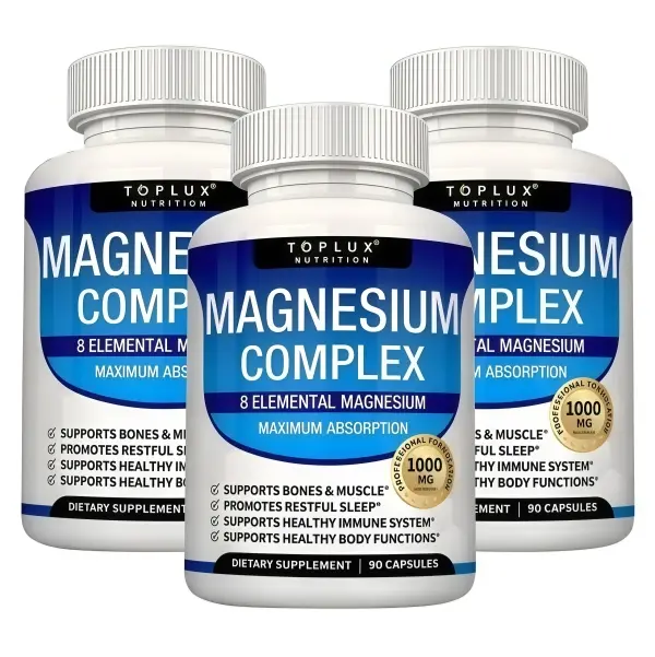 Limited time sale,3 Bottles of Nutrition Magnesium Complex 7 Elemental Sources Men Women Bone Muscle Sleep Immune Support Nature Decent Fitness Dietary Supplement Malate Taurate Chelated for Easy Absorption for BonesMuscle Recovery Energy 1000mg90Capsules