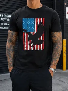 American Flag Eagle Patriotic Graphic Tee Vintage Washed Cotton T Shirt For Men Women USA Pride Casual Streetwear Tee