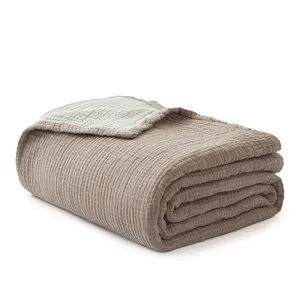 Simple&Opulence Cotton Muslin Blanket for Bed and Couch Soft Lightweight Breathable 4 Layering Gauze Blanket Home Décor for All-Season, Summervibes