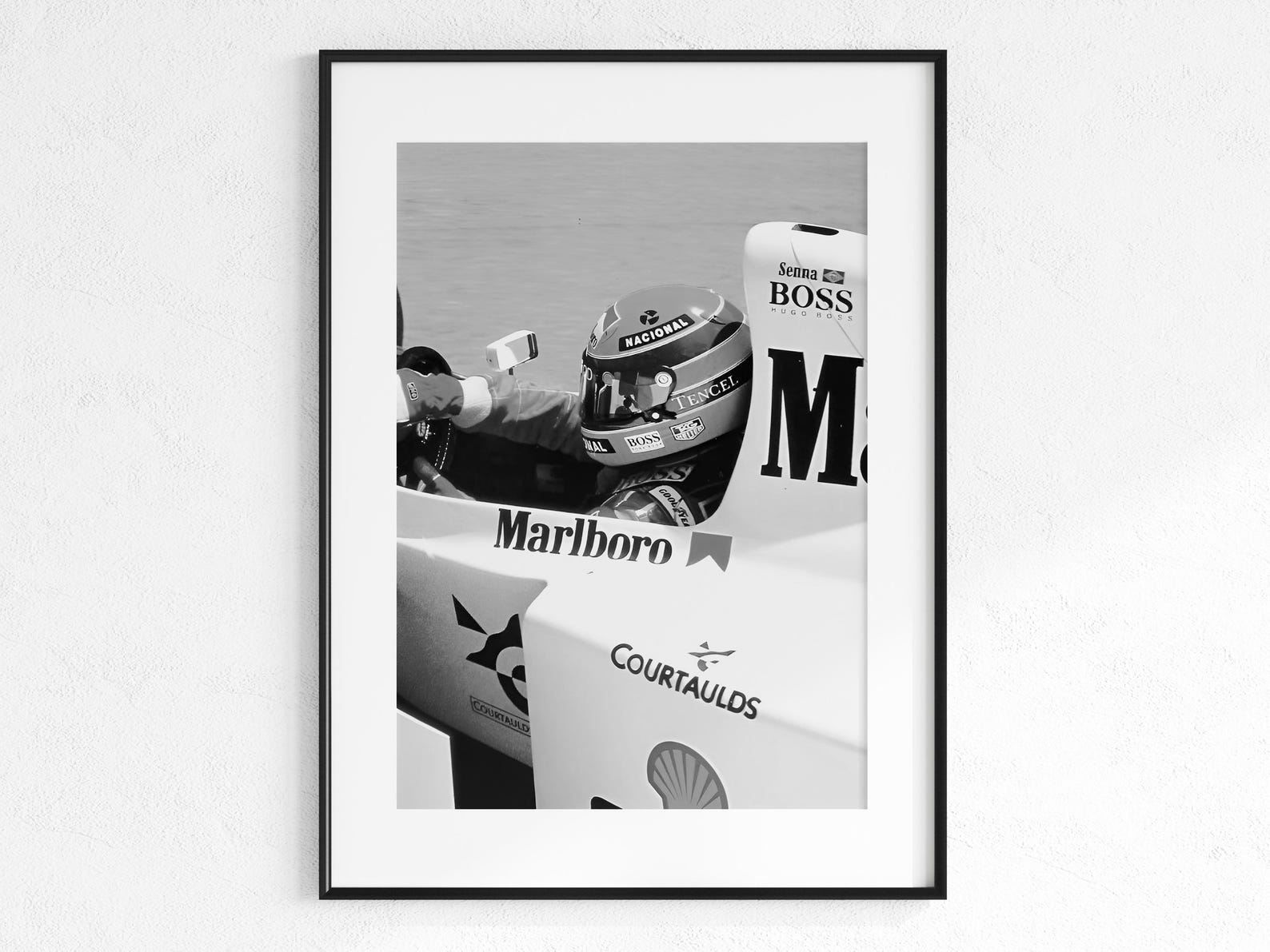 Marlboro - Ayrton Senna Poster,black And White F1 Poster - Image 2
