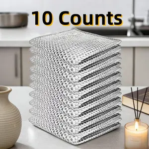 10PCS Silver Wire Oil-Free Cleaning Cloth, Steel Wire Cleaning Cloth, Multi-purpose Non-Scratch Wire Dishcloth Rag for Cookware, Sinks, Dishes, Cooktops, Household Items deep frying pan griddle drying stainless hang proof cocina food