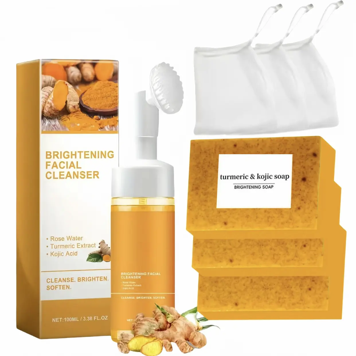 【NEW】Turmeric 2-Piece Cleansing Set - Turmeric Cleansing Mousse, Turmeric Soap Facial Cleanser, Daily Gift for Bath & Body Care