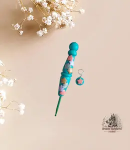 Polymer clay handmade cute colorful stars crochet hook stitchmarker / stars on teal crochet hook knitting accessory
