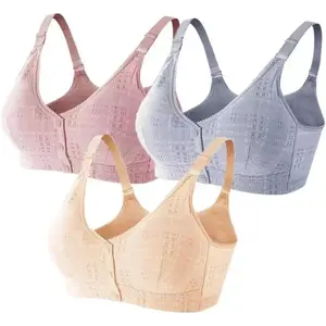 Women’s Pure Cotton Front-Snap Sports Bra — Padded, Wireless, Adjustable, for Post-Surgery, Yoga & Sleep