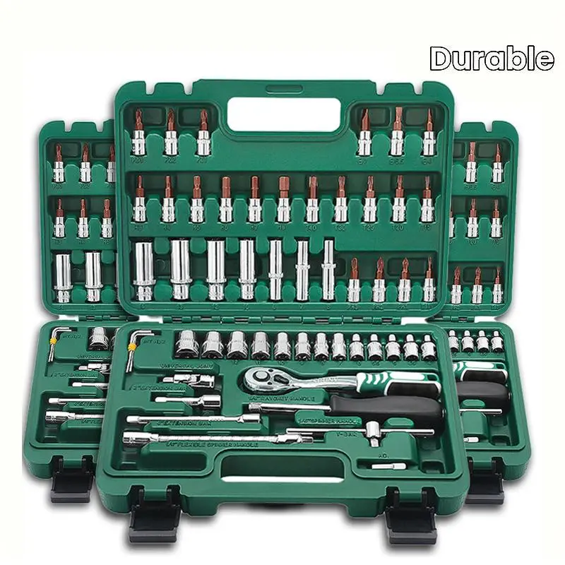 53-Piece Ratchet Socket Wrench Comprehensive Set, Mechanic Tools for Car-Truck-Moto Use, Automotive Repair Hand Tools for DIY Maintenance