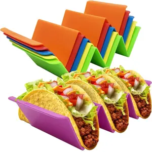 Kitchen Taco Holder Stand - 6 Packs (Non-Toxic, BPA Free - Dishwasher & Microwave Safe) Hold 3 Tacos, Hard Plastic Taco Rack, Party Serving Tray Set for Hard and Soft Shell Tacos Tortilla Utensils