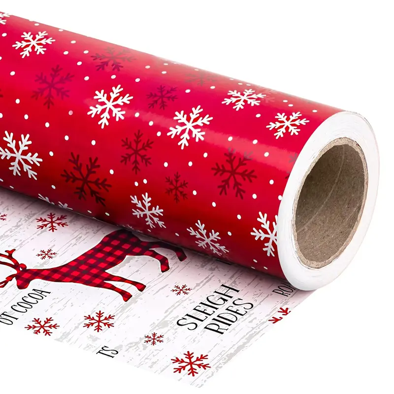 【Buy 2 Get 3 Free】WRAPAHOLIC Reversible Christmas Wrapping Paper Roll, Holiday Gift Wrap with Classic, Cute & Metallic Foil Christmas Designs, 17 in x 33 ft for Christmas Gifts, Kids Presents, Secret Santa & Holiday Gift Exchange