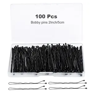 100Pcs Bobby Pins Black Hair Pins Kit for Women Girls Kids Premium Wavy Black Bobby Pins Hair Clips with Storage Box,Suitable for All Hair Types (2Inch)