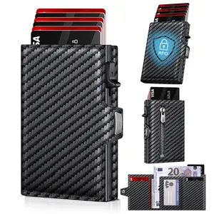 Automatic Pop-Up Metal Card Holder RFID Anti-Theft Multi-Card Slot Zipper Men's Wallet, Gift for Boyfriend or Father
