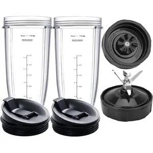 2 Packs Ninja Blender Cups &7 Fins Ninja Blender  Replacement Compatible with BN401 BN751 BN801 BL642 BL480-30 BL490-30 BL640 CT680 CT640C CT641 NN100 NN210 NN102 BL2012