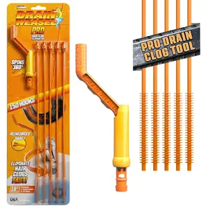 FlexiSnake Pro Drain Weasel Sink Cleaner - 18in Molded Tip Auger, Rotating Handle, 5 Wand Refills, Easy-to-Use for Grates, Made in USA, 5-Pack