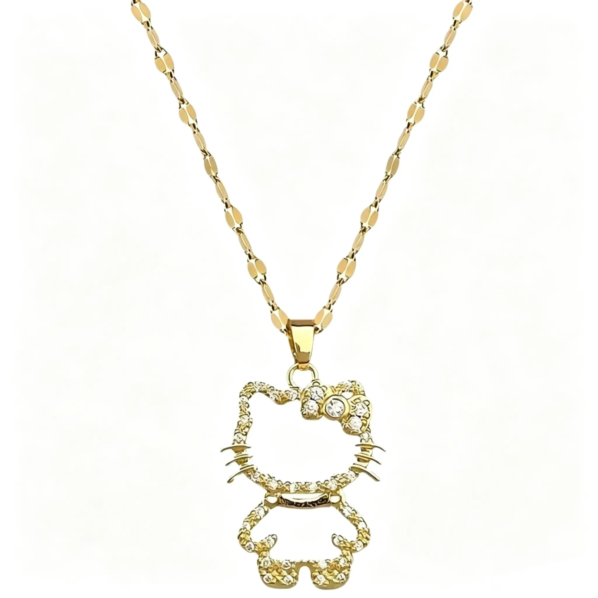 Hello Kitty Gold Necklace, Cute Character Pendant Fashion Chain Jewelry Decor Collectible Gift for Girls Teens Fans