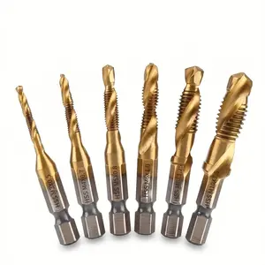 6 PCS Titanium-Coated Drill Bit Set, High Speed Steel Tap Drill Bit, Hex Shank M3 to M10 Sizes for Wood, Plastic & Metal, Quick Change