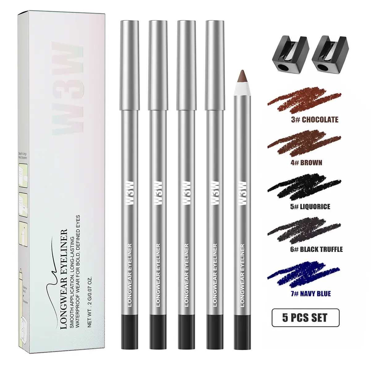 5PCS Waterproof Gel Eyeliner Pencil Cosmetic - Smooth Glide, Creamy Texture, Smudge Proof - Precision Definition for Inner/Outer Eyelids, Winged Eye Makeup for Daily & Night Looks