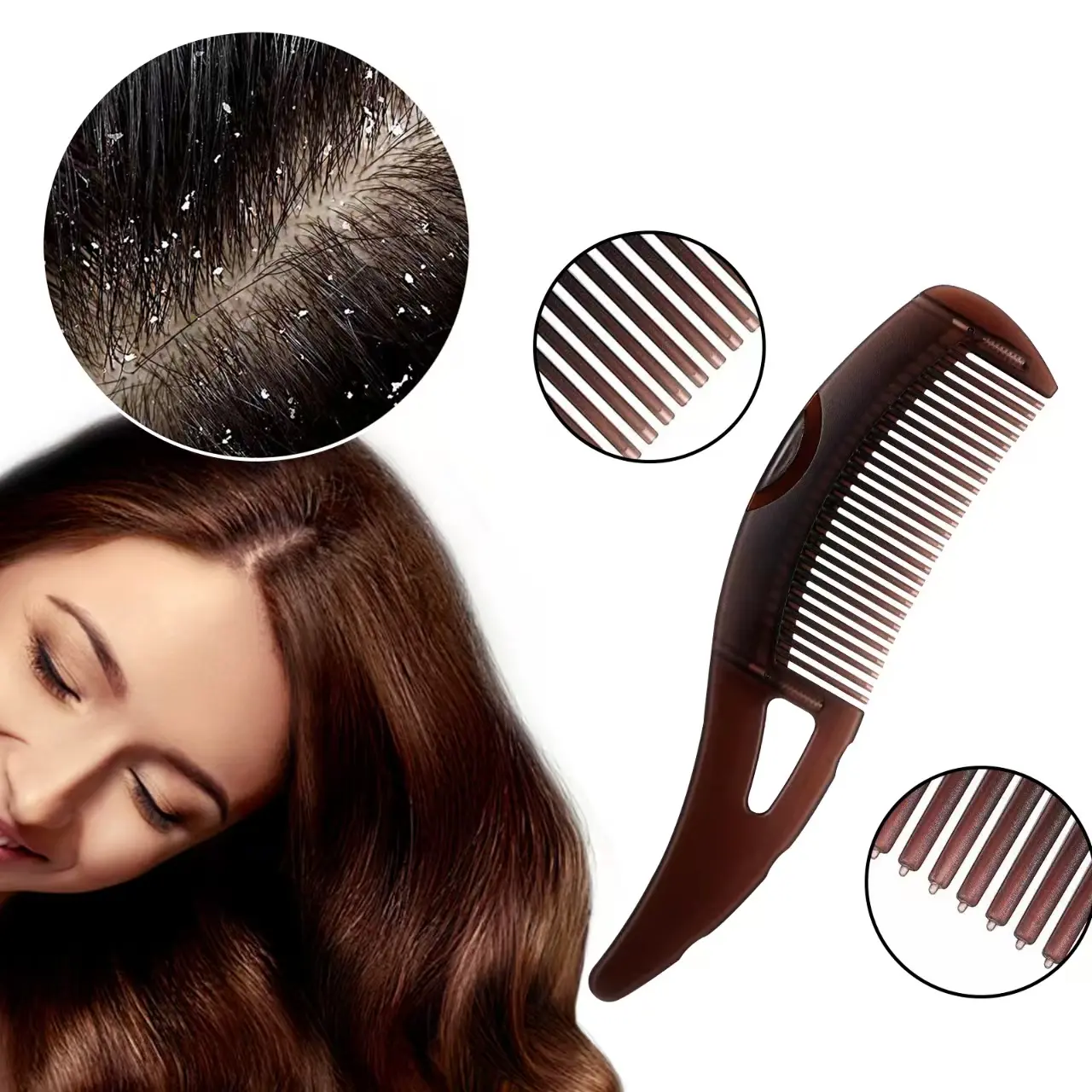 Dandruff Removal Comb with Hollow Teeth & Massage Handle-Scalp Detox Comb for Dandruff,Oil & Itchy Scalp, Dandruff Comb for Men,Women and Kids