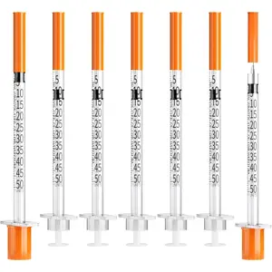 U-100 0.5ml Syringe 31G 5/16 Inch(8mm) , Syringes for Lab Supplies Dispensing Supplies, Individually Wrapped, Pack of 20