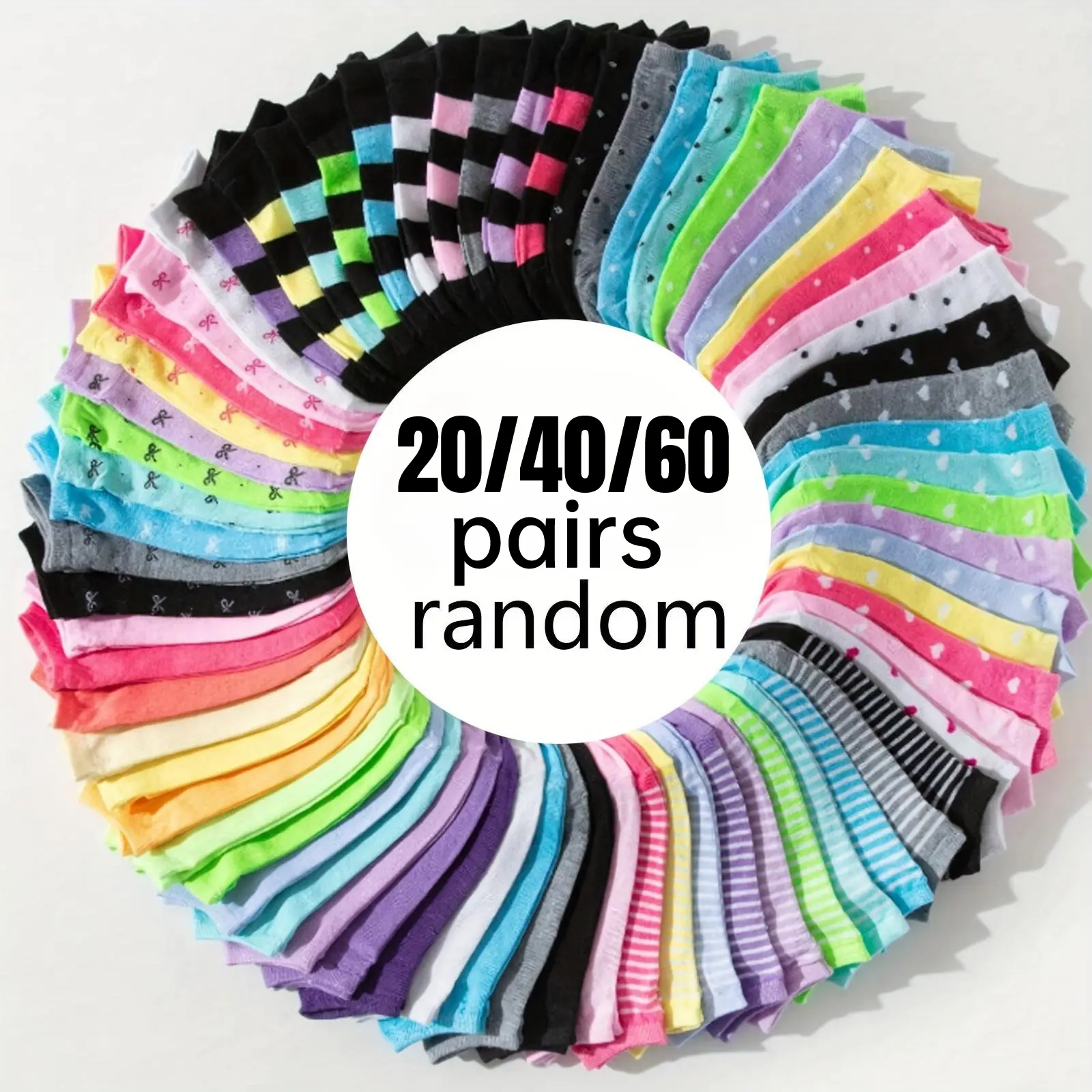 Women's Casual Low Cut Socks in Assorted Random Mixed Colors, Soft Breathable Multipack for Spring Summer, Fits Most - 20, 40, or 60 Pairs, Multipack Socks, Lady, Socks For Women