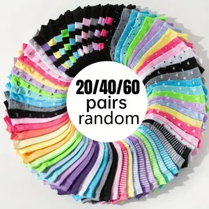 Women's Oversized Short Socks Set - 20/40/60-Pair Packs, 20-Pair Random Mixed Candy Colors, Soft, Breathable Fabric, Casual, Versatile for Women, Spring, Summer