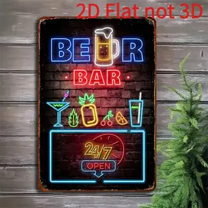 Neon Beer Bar Tin Sign, Beer Bar  Open, Bright Neon Lights,  Metal, Perfect For Bar, Pub, Lounge, Game Room, Sports Bar, 8x12 Inches  Palette&Wall Vintage Tin Sign Vintage Humor Metal Sign Vintage Highland Tin Sign Wall Decor For Men