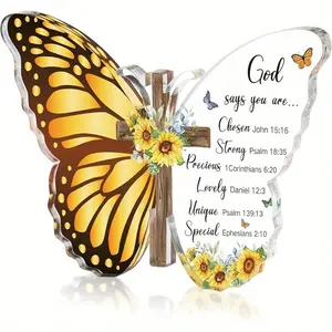 Acrylic Christian Religious Gifts, Bible Verses God Faith Inspirational Scripture, Serenity Butterfly Cross Prayer Decor, Christian Keepsake, Vintage Plaque Decor