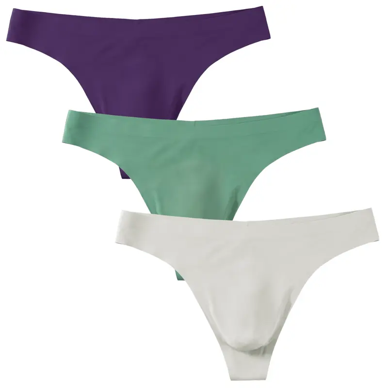 Men's Nylon Brushed Seamless Thongs 3-Pack - Men's Underwear, Mid-Rise, No Fly, ABCD Pouch, Thermo-Cool, Sprint-Ready Flex, Seamless Edges, Disappears Under Suits
