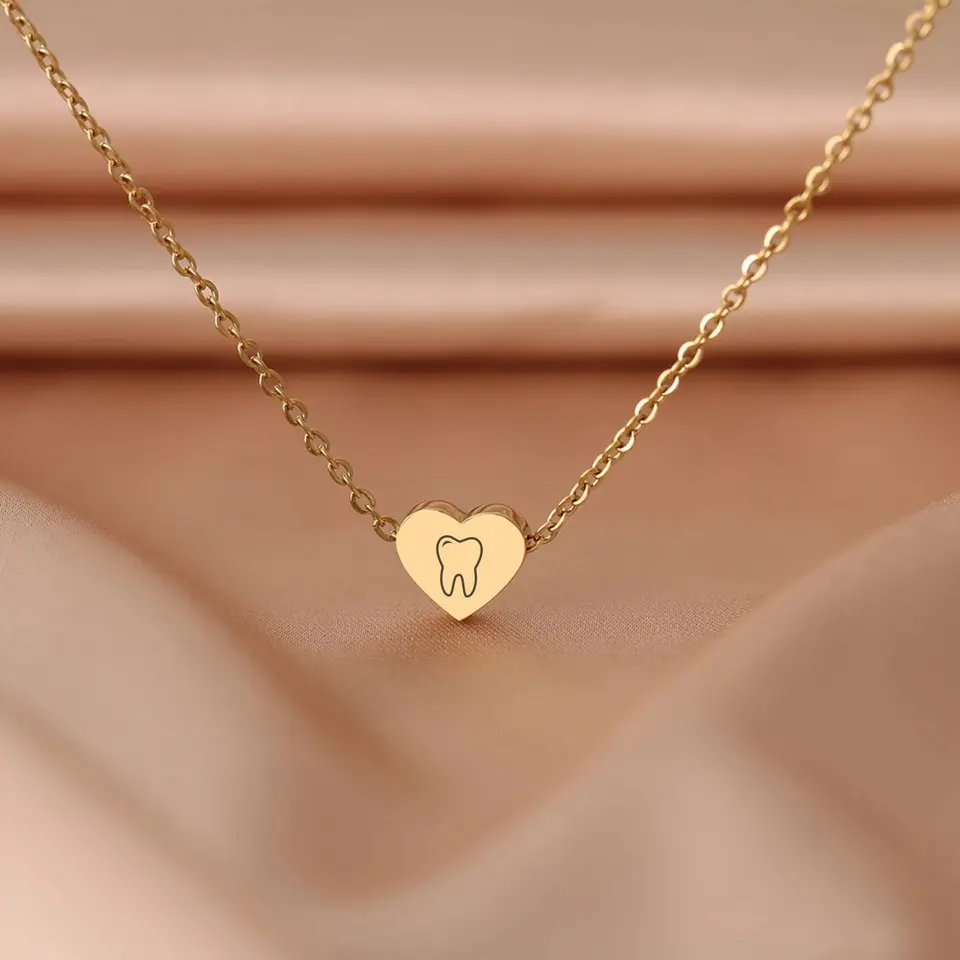 Dainty Heart Tooth Necklace Pendant for Dentists and Dental Professionals