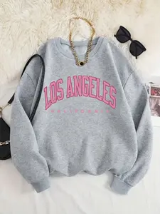 Women's Letter Print Drop Shoulder Sweatshirt, Casual Long Sleeve Round Neck Pullover for Fall & Winter, Ladies Clothes for Daily Wear, Everyday Womenswear