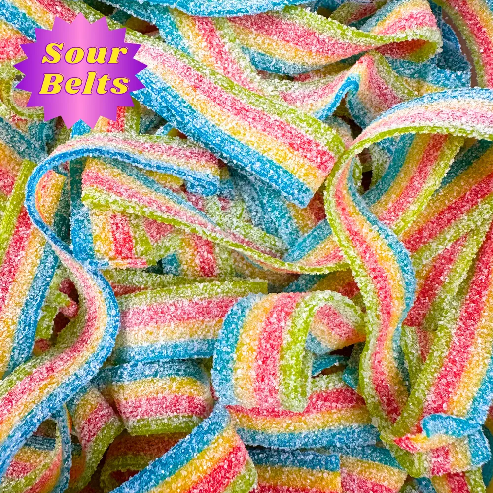 Super Sour Rainbow Belts! - Belt Candy Lovers, Mouth-Puckering Candy, Face-Scrunching Snack, Tasty Rainbow  Belts - Soft, Tart & Sweet! Resealable Pouch
