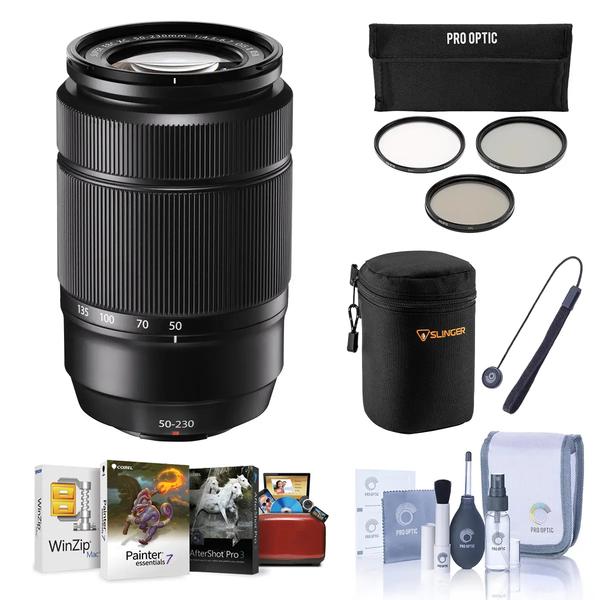 Fujifilm XC 50-230mm f/4.5-6.7 OIS II Camera Zoom Lens - Black, Bundled with 58mm Filter Kit and Mac Software Kit