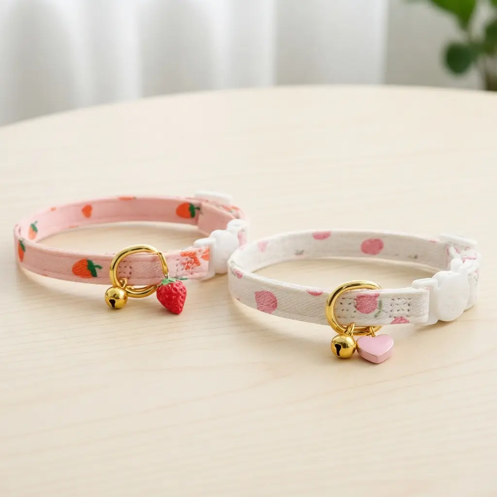 Breakaway Cat Collar Trending 2 Pack Cotton Cute Strawberry Print Kitten Collar with Heart Pendant Bell Adjustable Pet Daily Fashion Accessory campingessentials