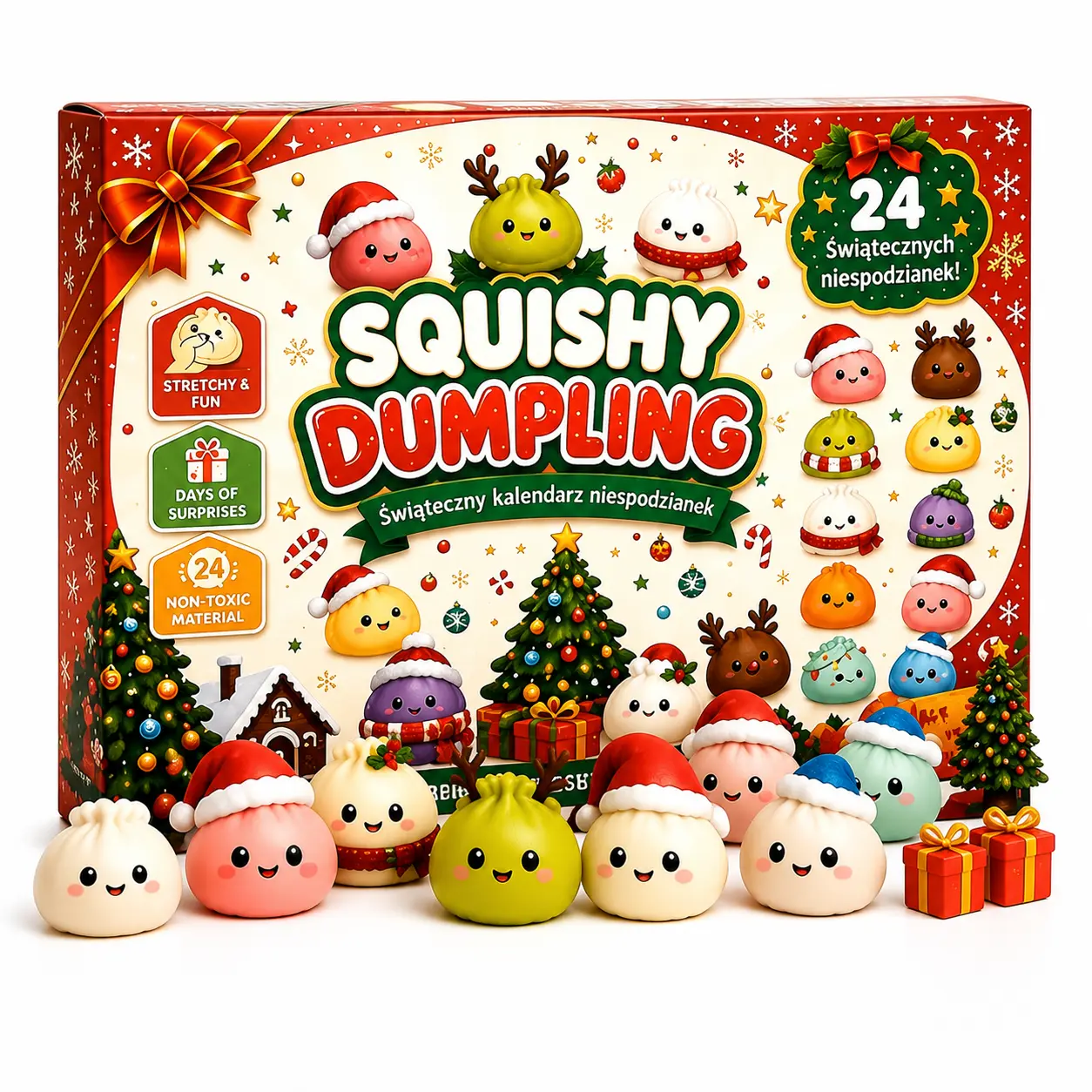 Christmas Mini Squishies Advent Calendar 2026, 24 Days Dumpling Squishies Toys Countdown Calendar, Christmas Decor Mini Glitter Squishie Squeezy Toys