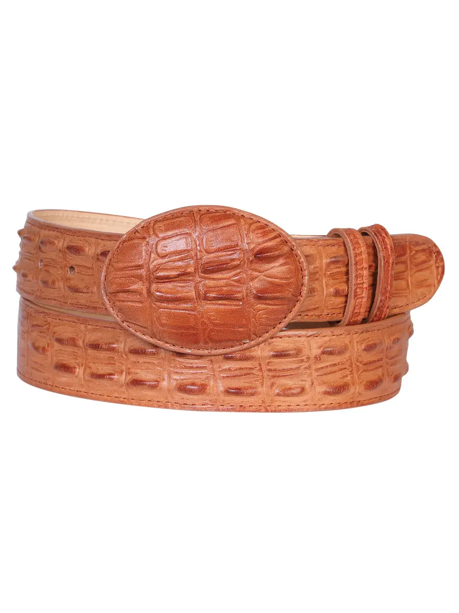 Men's Western Cowboy Belt - Cognac Faux Alligator Embossed Handmade Leather Belt with Ornate Oval Buckle, Western Cowboy Belts