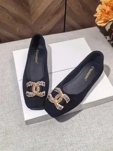 Women's Square Toe Ballet Flats, Slip On Shoes, Luxury Rhinestone C Buckle, Textile Upper, Rubber Sole, All Season Casual Shoes, Comfortable & Stylish