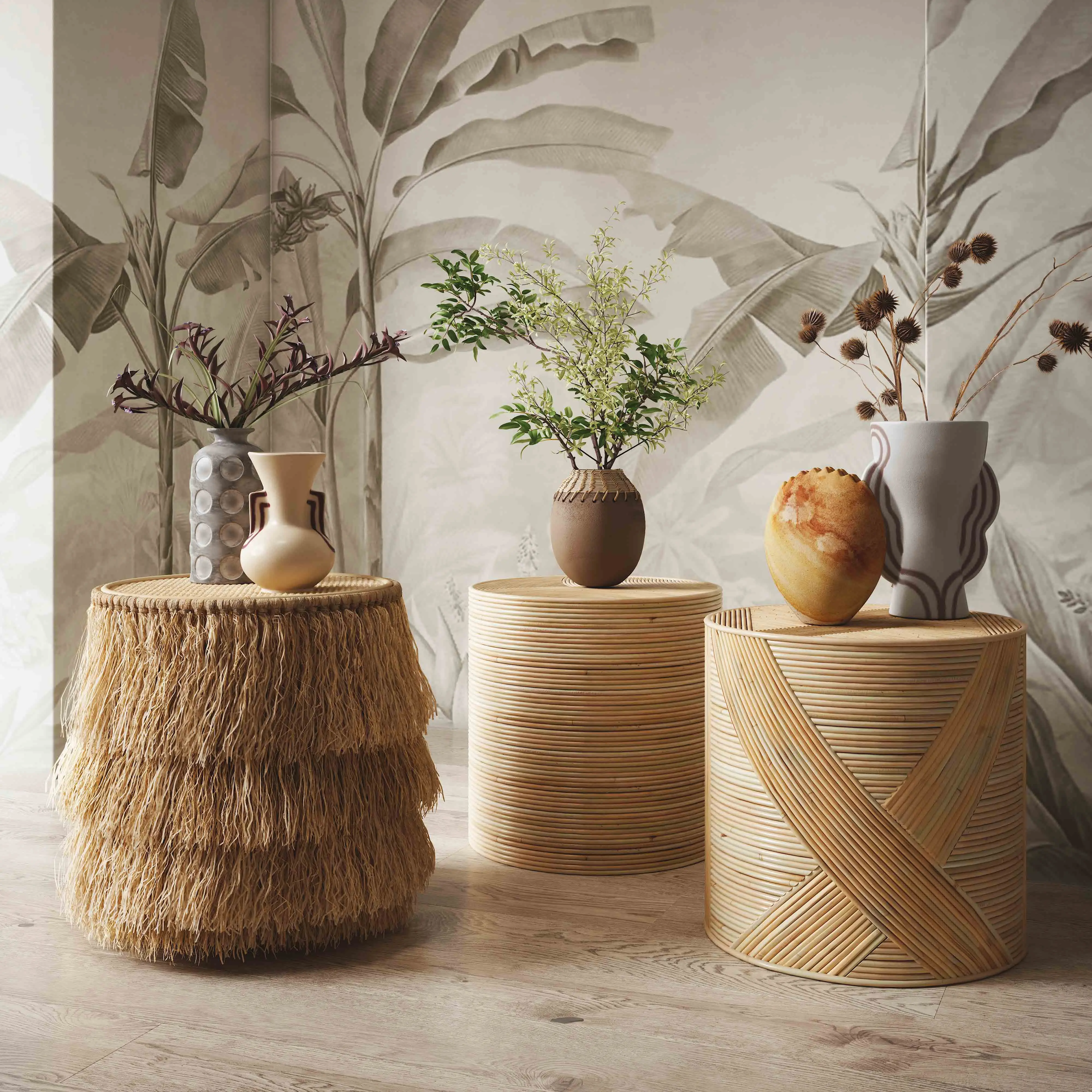 Earthenware Aztec Tub Flower Vase in Grey