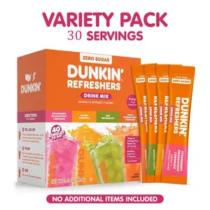 Dunkin' Refreshers Sugar Free Singles To Go | Variety Pack 30ct | Peach Passion Fruit 10ct | Strawberry Dragonfruit Lemonade 10ct | Mango Pineapple 10ct
