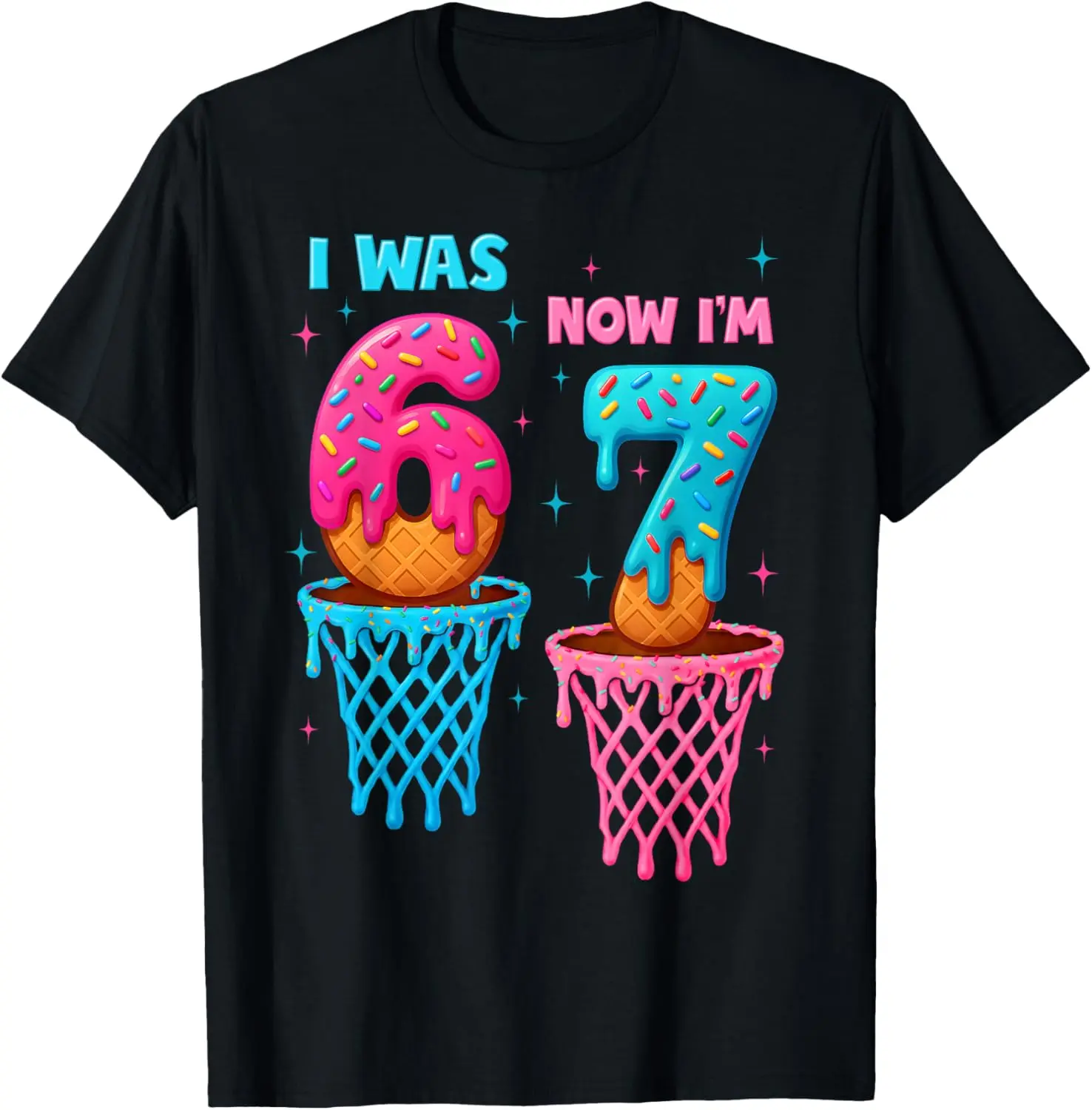 Cotton Women's 6 to 7 Birthday Donut Basketball T-Shirt Cute Celebration Casual Short Sleeve Top